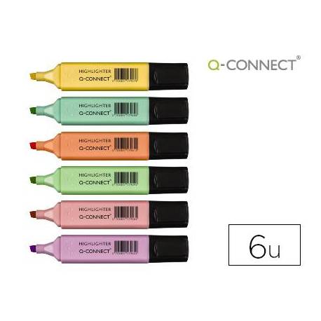 rotulador-q-connect-fluorescente-pastel-punta-biselada-estuche-de-6-unidades-colores-surtidos-152533