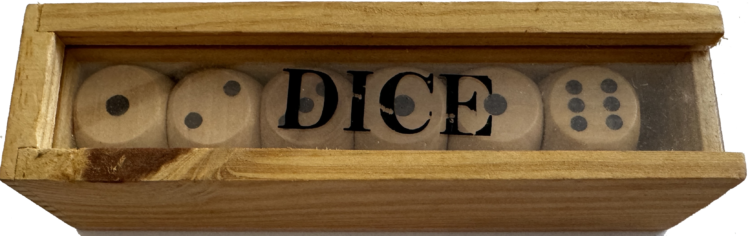 Caja de madera con dados