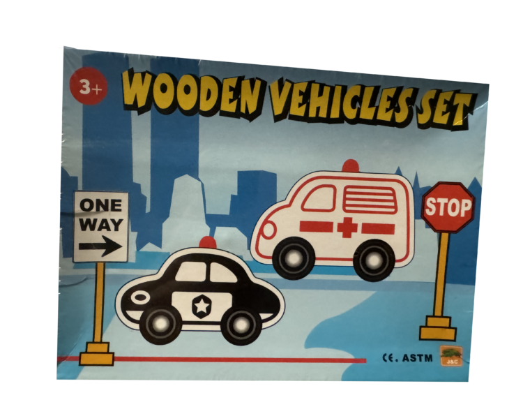 Set de automóvil de madera con señales de tráfico