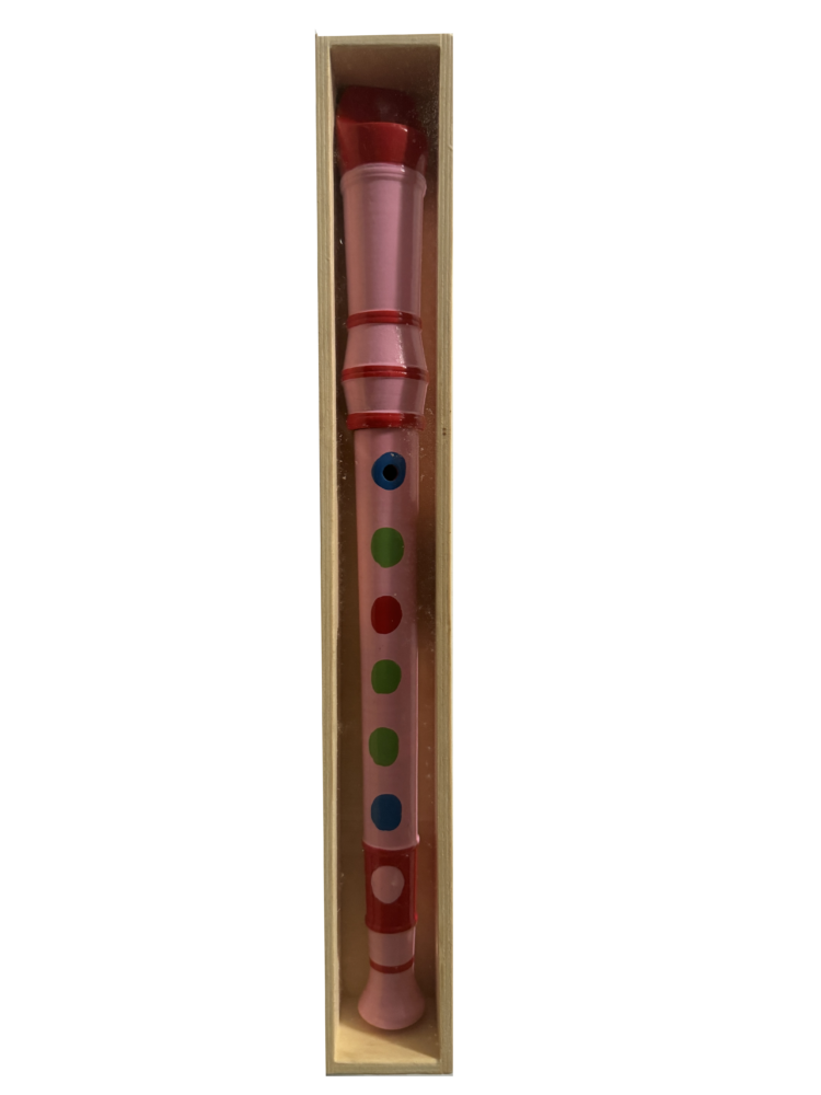 Flauta de madera rosa en caja