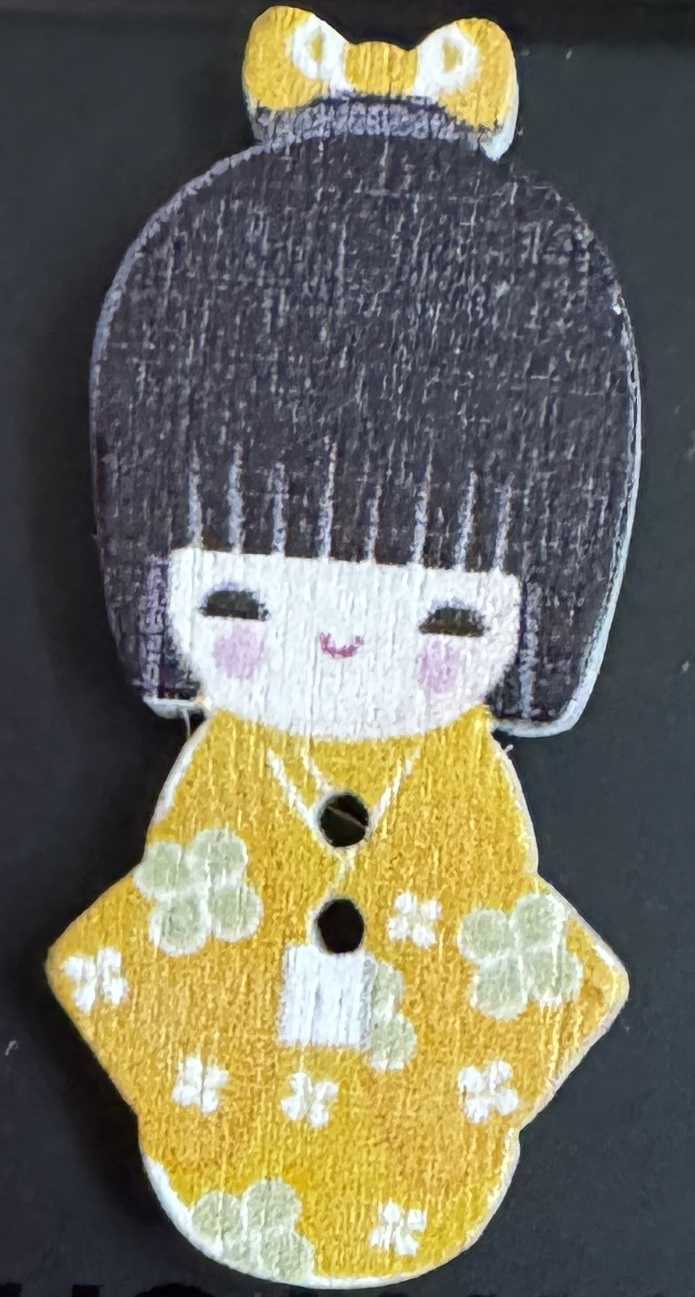 Botón de madera japonesa kimono amarillo