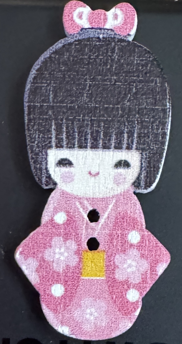 Botón de madera japonesa kimono rosa