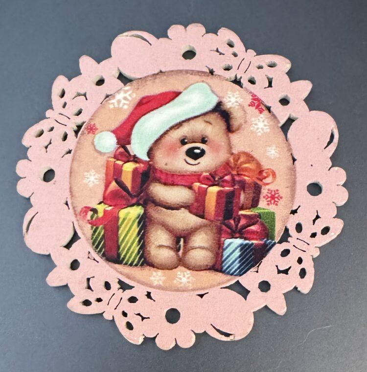 Círculo troquelado de madera Oso navideño