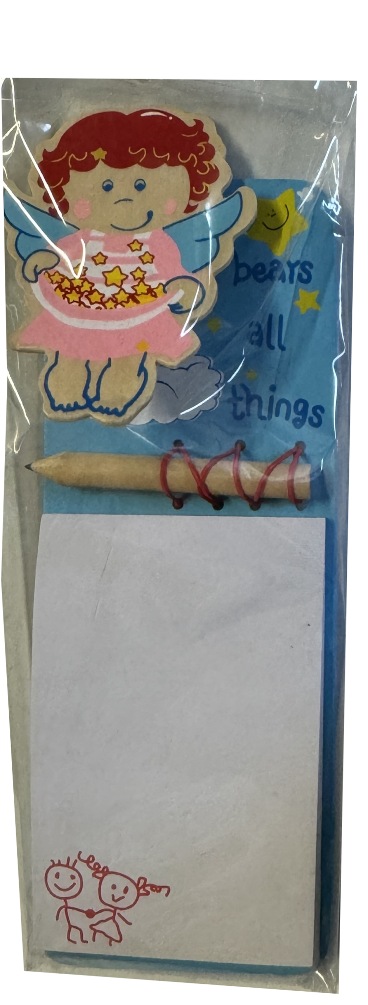 Libreta notas con imán y pinza de madera ángel