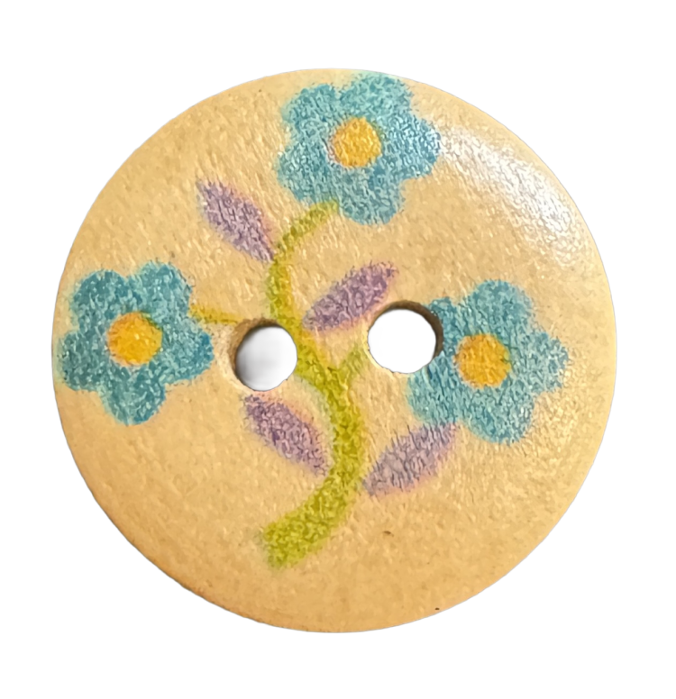 Botón de madera Flores azules