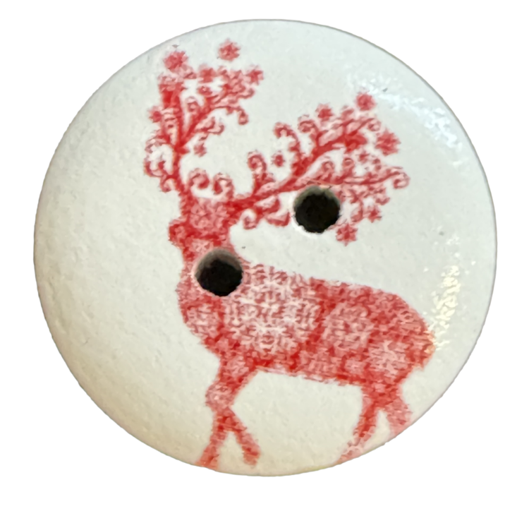 Botón de madera navideño Reno rojo