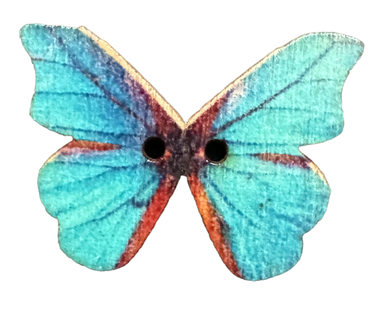 Botón de madera mariposa turquesa