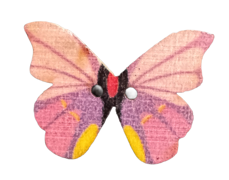 Botón de madera mariposa rosa