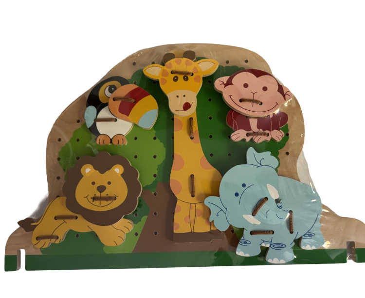 Tabla de animales para enhebrar de madera