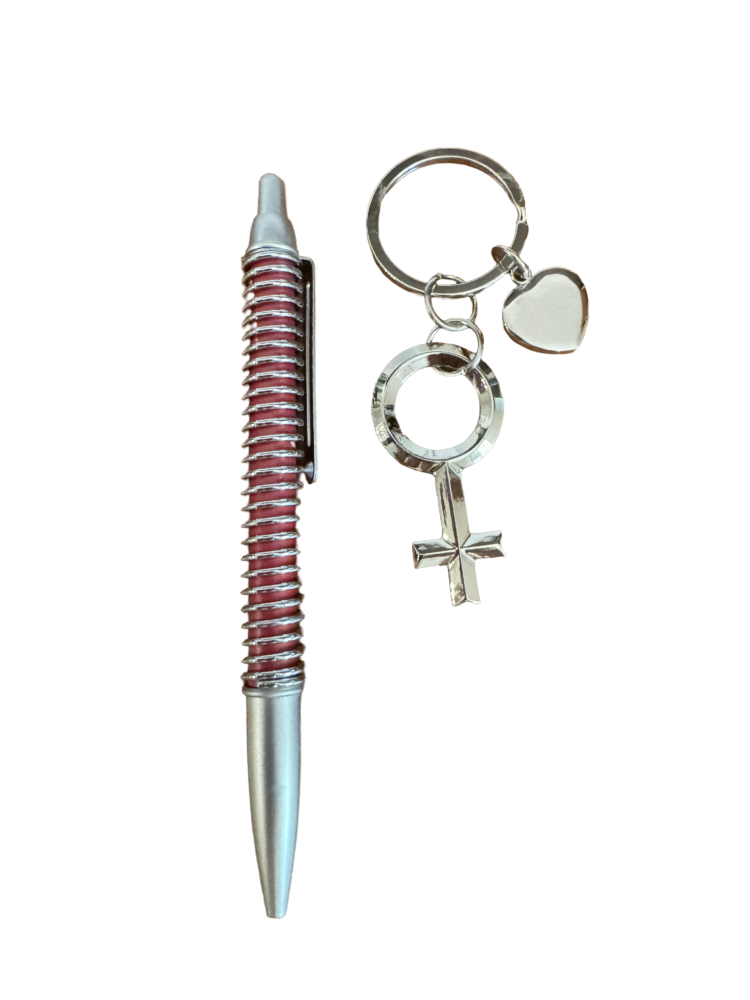Set bolígrafo y llavero femenino metálico