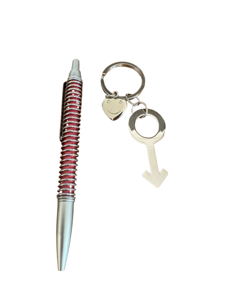 Set bolígrafo y llavero masculino metálico