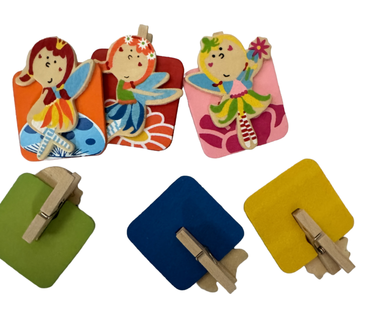 Set pinzas decoradas de madera Hadas y Piratas