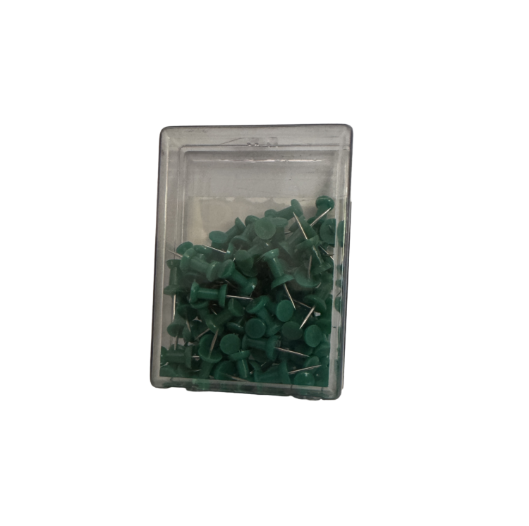 Caja chinchetas cabeza verde